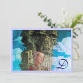 CLASSIC SCHAUTY MONOGRAM hell antikblau Einladung (Stehend Vorderseite)