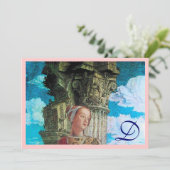 CLASSIC SCHAUTY MONOGRAM hell antikes Blau pink Einladung (Stehend Vorderseite)