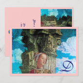 CLASSIC SCHAUTY MONOGRAM hell antikes Blau pink Einladung (Vorne/Hinten)