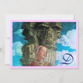 CLASSIC SCHAUTY MONOGRAM hell antikes Blau pink Einladung (Vorderseite)