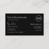 Classic Schlicht Black mit Monogram und Logo Stilv Visitenkarte (Rückseite)