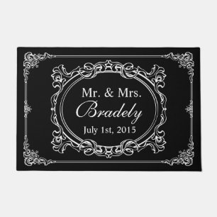 Classic Schwarz-weiß Mr. Wedding Art Deco Frame Fußmatte