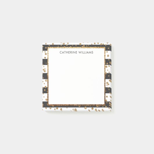 Classic Schwarz-weiß Stripe Gold Glitzer Confetti Post-it Klebezettel (Vorderseite)