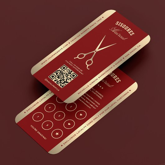 Classic Scissors Deep Red Barber Loyalty Card Visitenkarte
