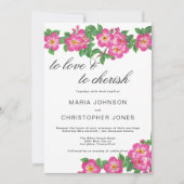 Classic script bright pink green floral wedding einladung (Vorderseite)
