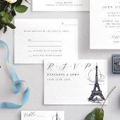 Classic Script Eiffel Tower Illustration Wedding RSVP Karte