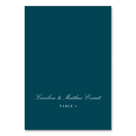Classic Script Elegant Custom Name Teal Place Card Tischnummer (Vorderseite)