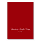 Classic Script Elegant Custom Names Red Place Card Tischnummer (Vorderseite)