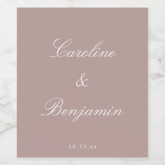 Classic Script Elegant Wedding Custom Mauve Weinetikett (Einzelnes Label)