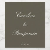 Classic Script Elegant Wedding Custom Olive Weinetikett (Einzelnes Label)