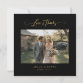Classic Script Formal Wedding Photo Square Dankeskarte (Vorderseite)