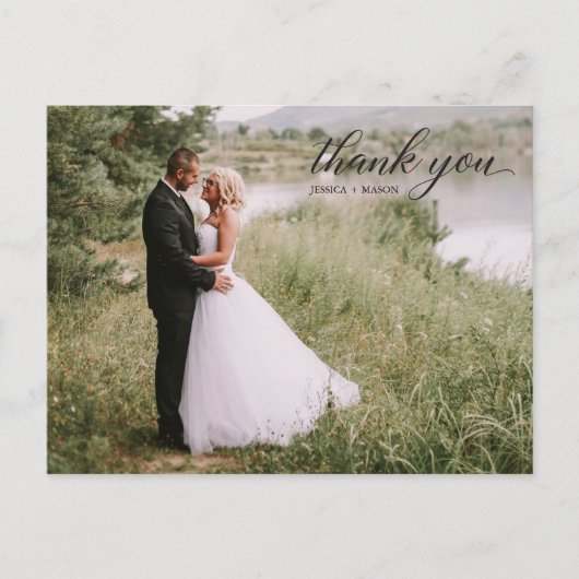Classic Script Foto Wedding Vielen Dank Postcard Postkarte (Vorderseite)