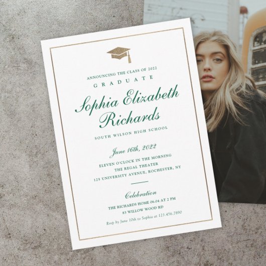 Classic Script Gold Photo Graduation Invitation Einladung