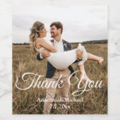 Classic Script Hochzeit Foto Vielen Dank Weinetikett (Einzelnes Label)