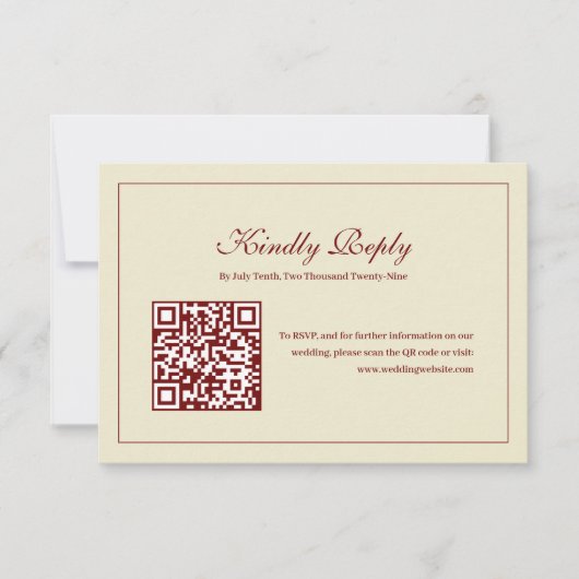 Classic Script Ivory Monogram Wedding QR Code RSVP Karte (Vorderseite)