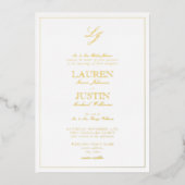 Classic Script Monogram Foto Wedding Gold Folieneinladung (Vorderseite)