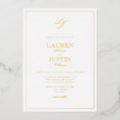 Classic Script Monogram Foto Wedding Gold Folieneinladung (Vorderseite)