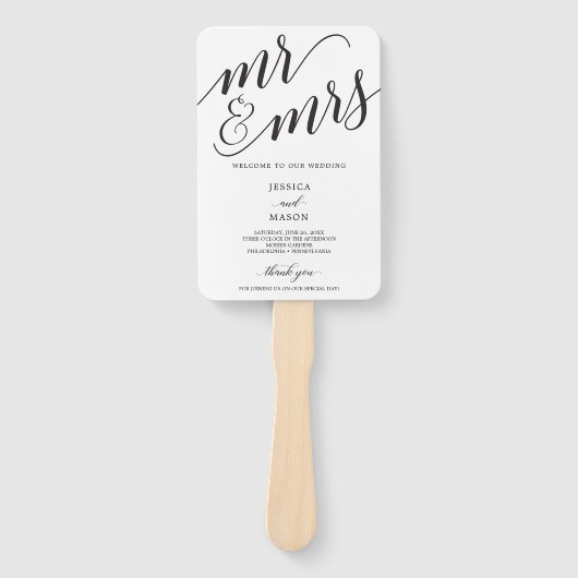Classic Script Mr. und Mrs. Wedding Program Fan Fächer (Vorderseite)