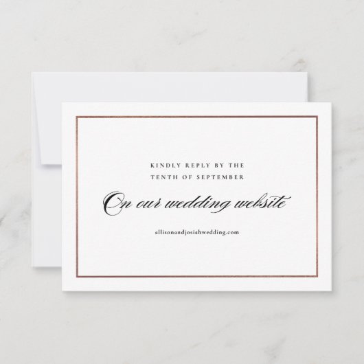 Classic Script Rose Gold Wedding Website RSVP Karte (Vorderseite)