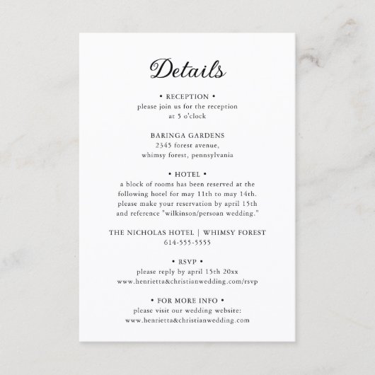 Classic Script Wedding Details Card Begleitkarte (Vorderseite)