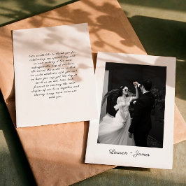 Classic Script Wedding Photo Thank You Card Dankeskarte