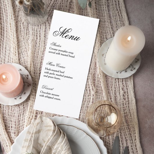 Classic Script Wedding Reception Menu Menükarte