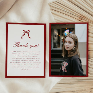 Classic Script Wine Red Coquette Graduation Photo Dankeskarte