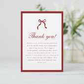 Classic Script Wine Red Coquette Graduation Photo Dankeskarte (Stehend Vorderseite)