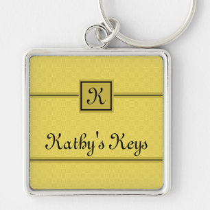 Classic Senf Yellow and Black Monogram Schlüssela Schlüsselanhänger