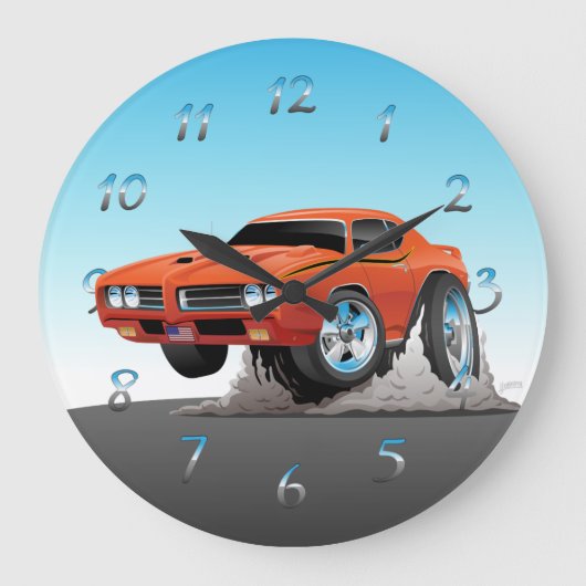 Classic Seventies Muscle Car Cartoon Clock Große Wanduhr (Vorderseite)