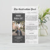 Classic She did | Abschluss Newspaper Foto Einladung (Stehend Vorderseite)