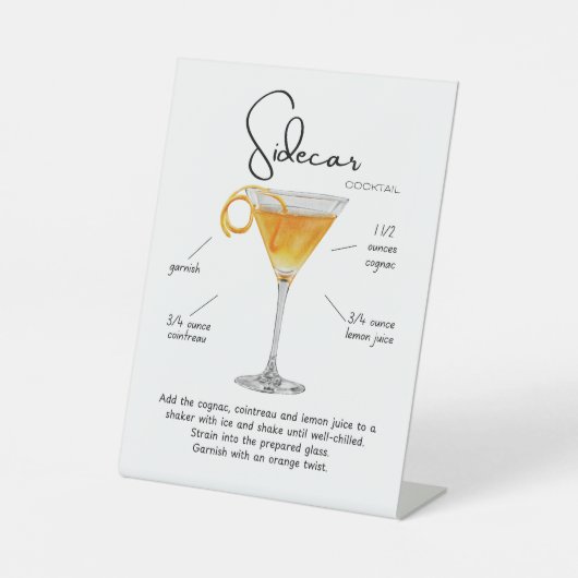 Classic Sidecar Cocktail Pedestal Sign Sockelschild (Vorderseite)