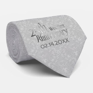 Classic Silver Damask 25. Hochzeitstag Krawatte