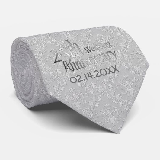 Classic Silver Damask 25. Hochzeitstag Krawatte (Gerollt)