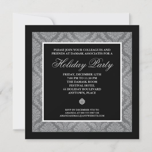 Classic Silver Damask Corporate Holiday Party Einladung (Vorderseite)