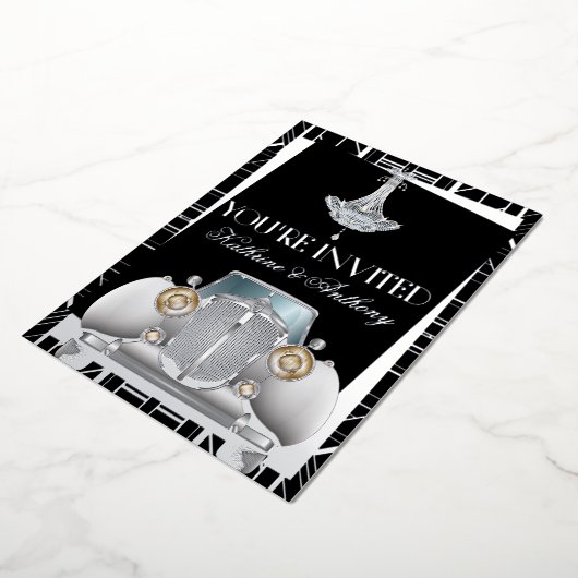 Classic SILVER Gatsby Deko Wedding Foil Einladung (Gedreht)