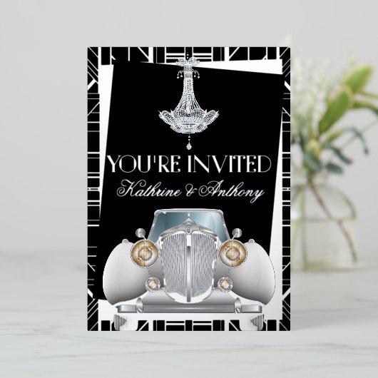 Classic SILVER Gatsby Deko Wedding Foil Einladung (Stehend vorne)