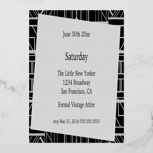 Classic SILVER Gatsby Deko Wedding Foil Einladung (Rückseite)