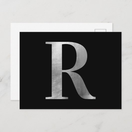 Classic Silver Gray Foil Monogram R auf Black Postkarte (Vorne/Hinten)