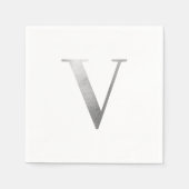 Classic Silver Gray Foil Monogram V Serviette (Vorderseite)