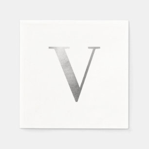 Classic Silver Gray Foil Monogram V Serviette