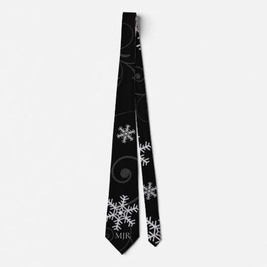 Classic Silver, White and Black Snowflake Monogram Krawatte (Vorderseite)