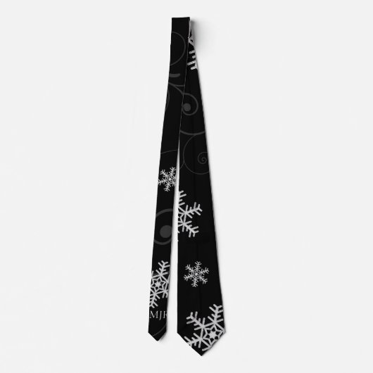 Classic Silver, White and Black Snowflake Monogram Krawatte (Rückseite)