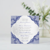 Classic Silver White Navy Lace Wedding Einladung (Stehend Vorderseite)