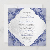 Classic Silver White Navy Lace Wedding Einladung (Vorderseite)