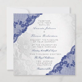 Classic Silver White Navy Lace Wedding Einladung
