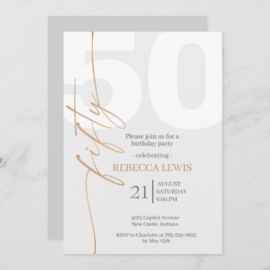 Classic Simple 50th Modern Adult Birthday Einladung (Vorne/Hinten)