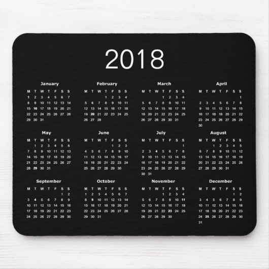 Classic Simple Black and White 2018 Calendar Mousepad (Vorne)