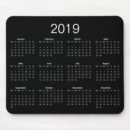 Classic Simple Black and White 2019 Calendar Mousepad (Vorne)