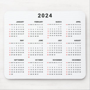 Classic Simple Black and White 2024 Calendar Mousepad